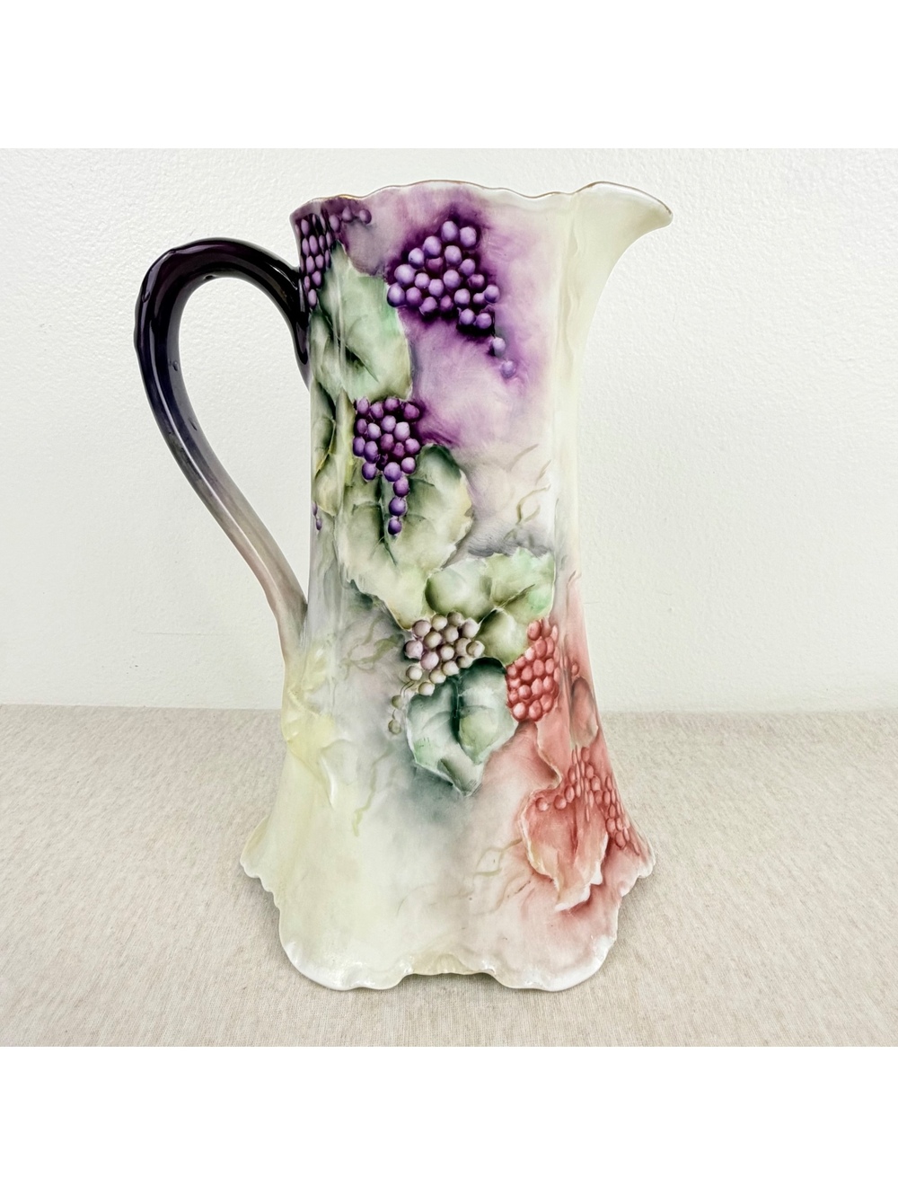 Antique Haviland France Limoges Grape Pitcher Porcelain Gold Trim 9”